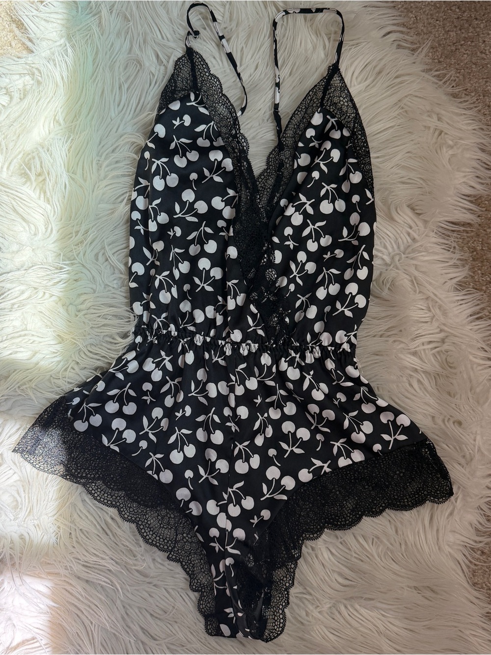 NWT Victoria Secret Cherry Lace Print Romper XS